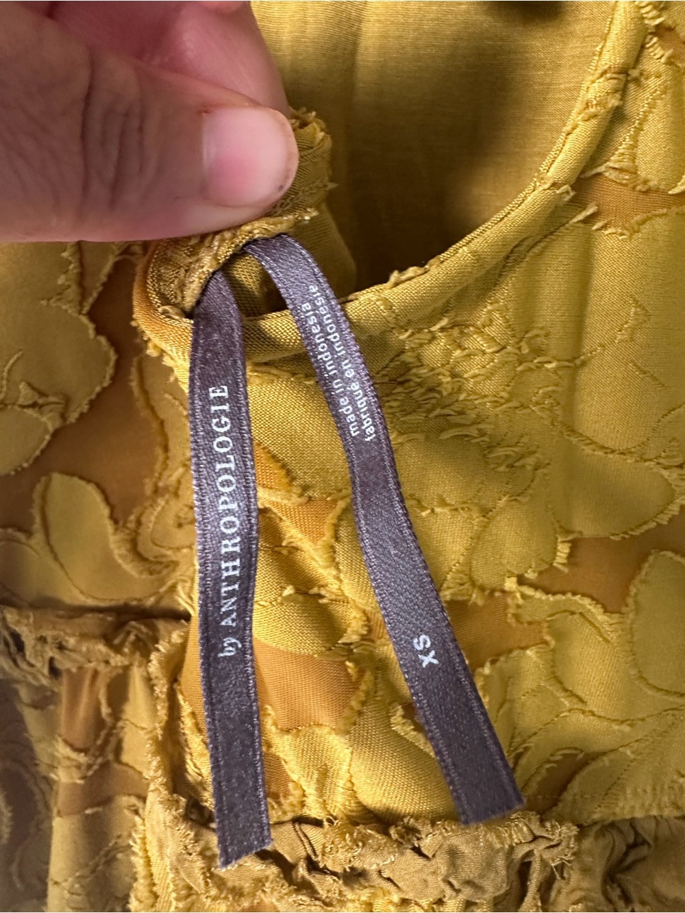 Anthropologie Mustard Lace Ruffle Tiered Dress - Picture 5 of 6